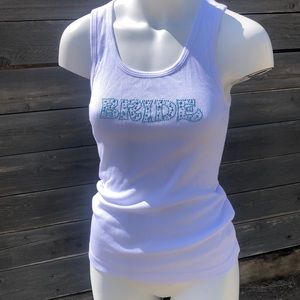 NWT David’s bridal white with Tiffany blue sparkly BRIDE lettering.